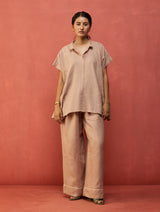 Bonnie Pleated Stripe Linen Top - Dusty Rose