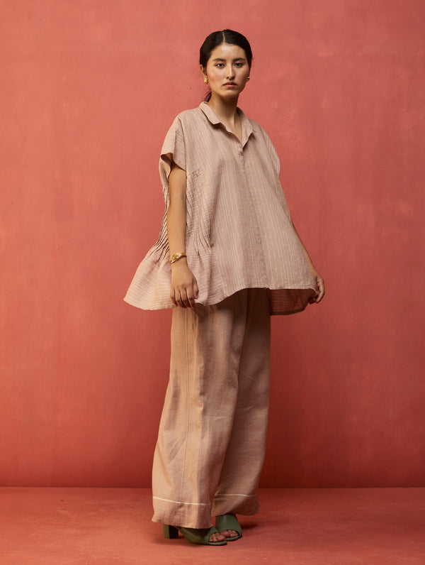 Bonnie Pleated Stripe Linen Top - Dusty Rose