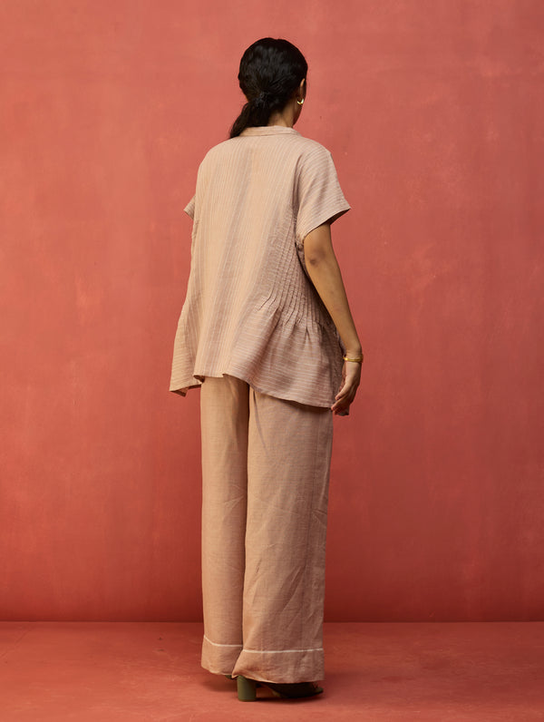 Bonnie Pleated Stripe Linen Co-ord Set - Dusty Rose