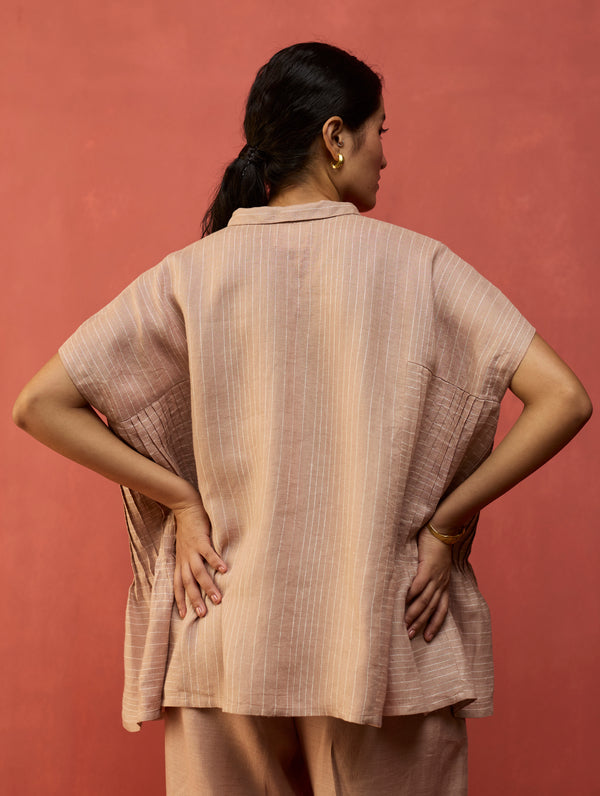 Bonnie Pleated Stripe Linen Top - Dusty Rose
