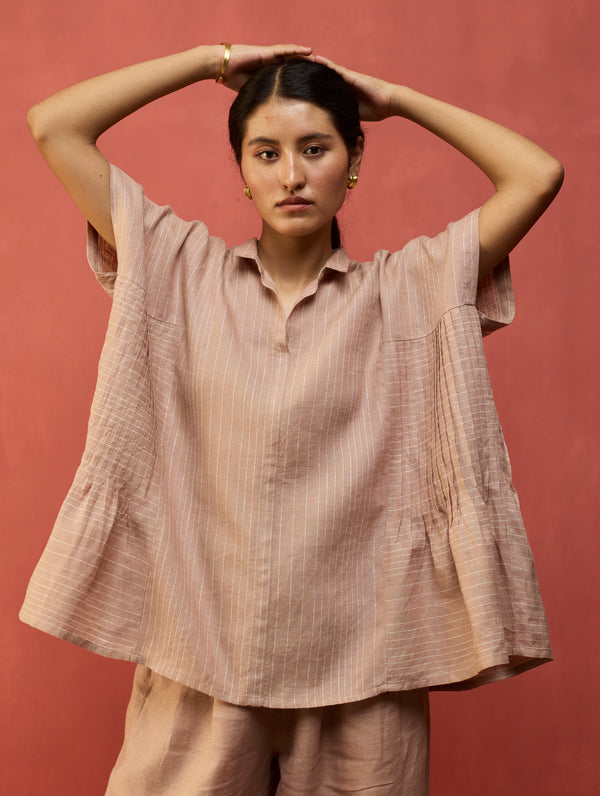 Bonnie Pleated Stripe Linen Co-ord Set - Dusty Rose