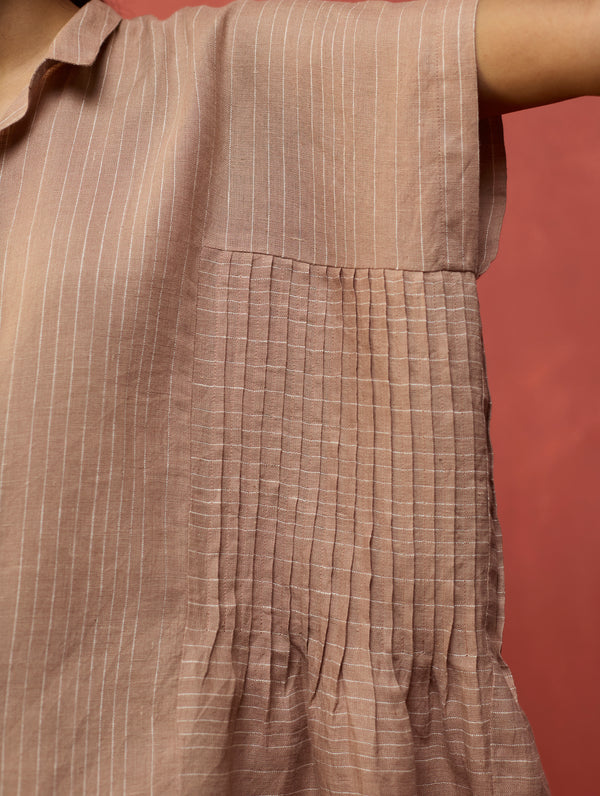Bonnie Pleated Stripe Linen Co-ord Set - Dusty Rose