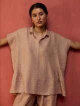 Bonnie Pleated Stripe Linen Top - Dusty Rose