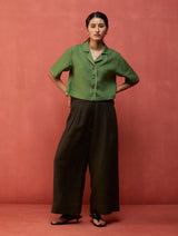 Kiera Cuban Collar Linen Co-ord Set - Fern Green