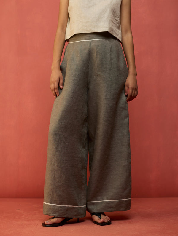 Bonnie Pleated Stripe Linen Co-ord Set - Grey