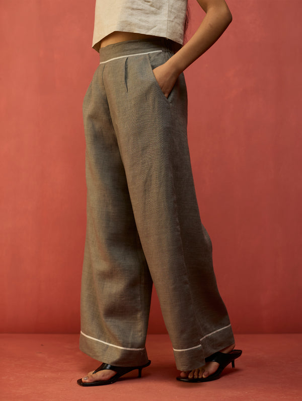 Bonnie Pleated Stripe Linen Co-ord Set - Grey