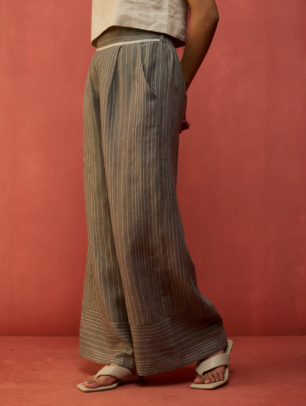 Misato Stripe Linen Co-ord Set - Grey