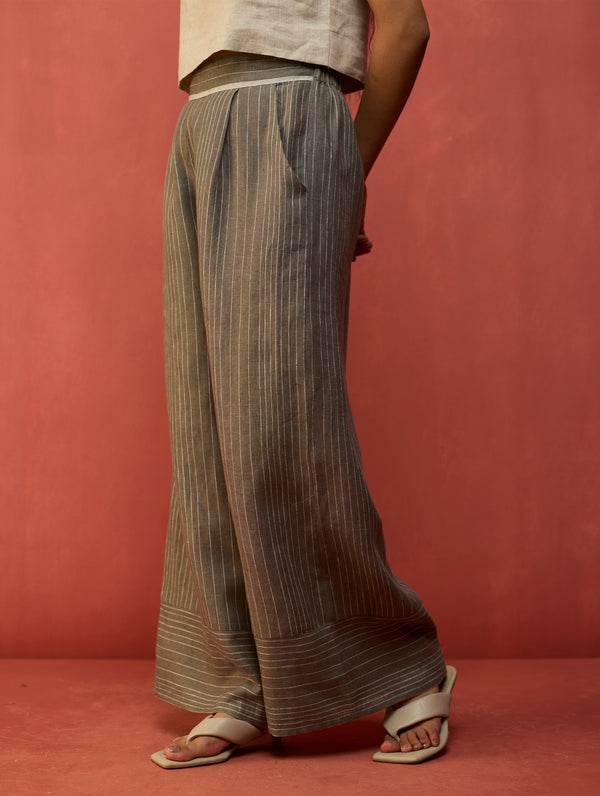 Juno Stripe Linen Pant - Grey