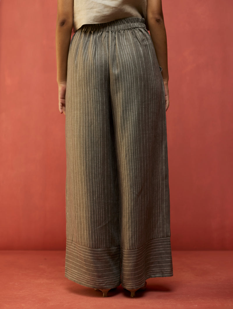 Juno Stripe Linen Pants - Grey