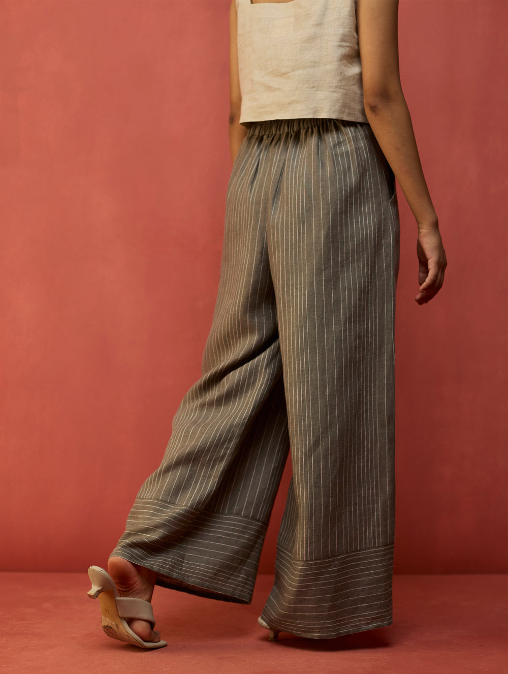 Misato Stripe Linen Co-ord Set - Grey