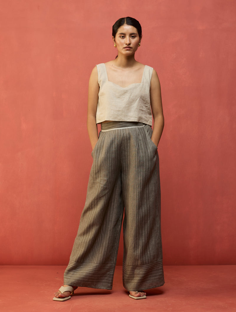 Juno Stripe Linen Pants - Grey