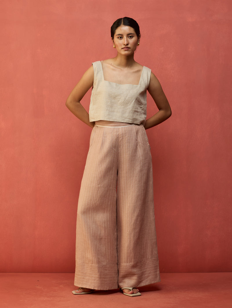 Juno Stripe Linen Pants - Dusty Rose