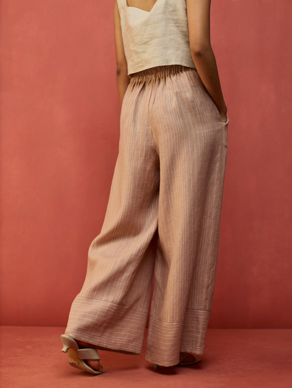 Juno Stripe Linen Pant - Dusty Rose