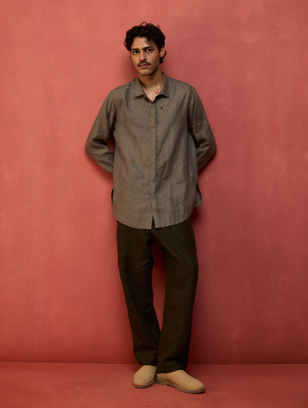 Keji Linen Pants- Olive Charcoal