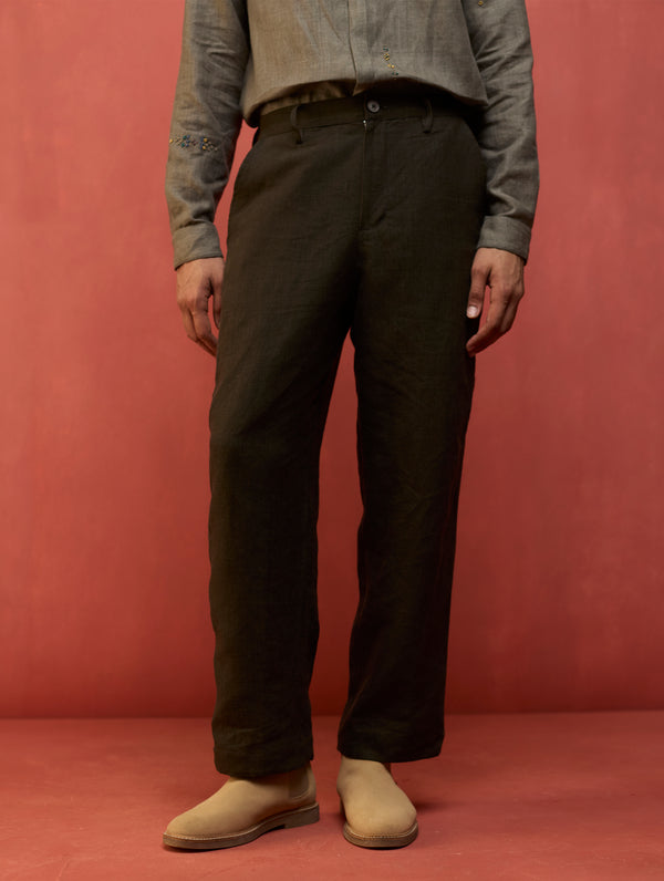 Keji Linen Pants- Olive Charcoal