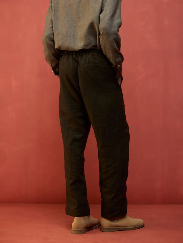 Keji Linen Pants- Olive Charcoal