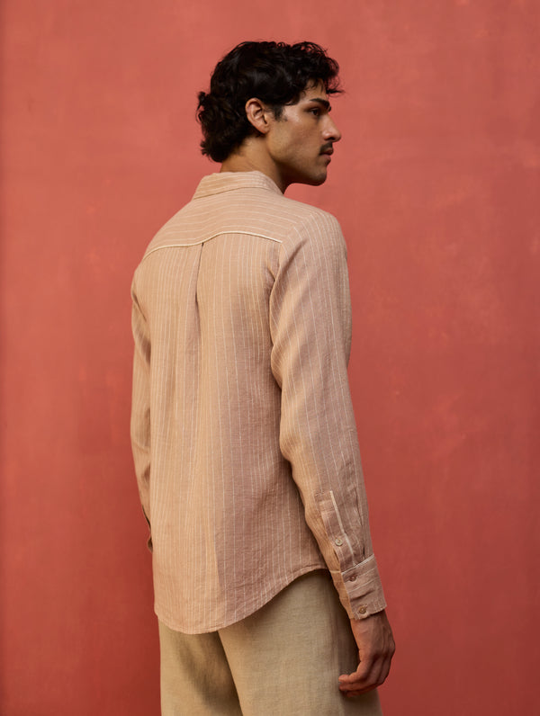 Taka Panelled Stripe Linen Shirt - Dusty Rose