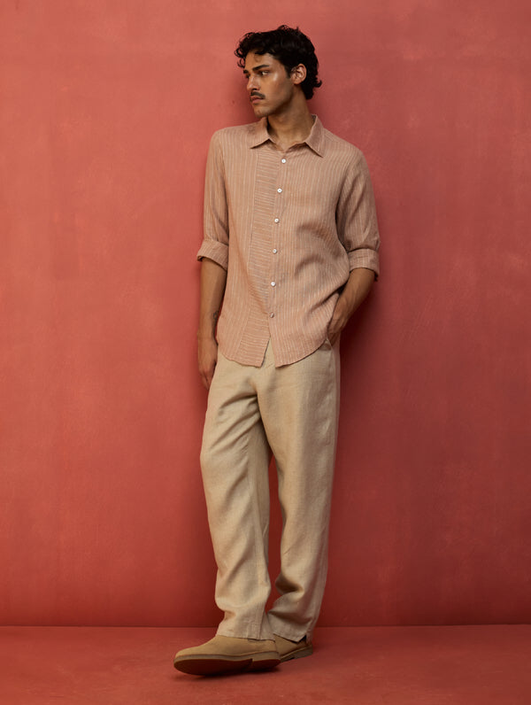 Taka Panelled Stripe Linen Shirt - Dusty Rose