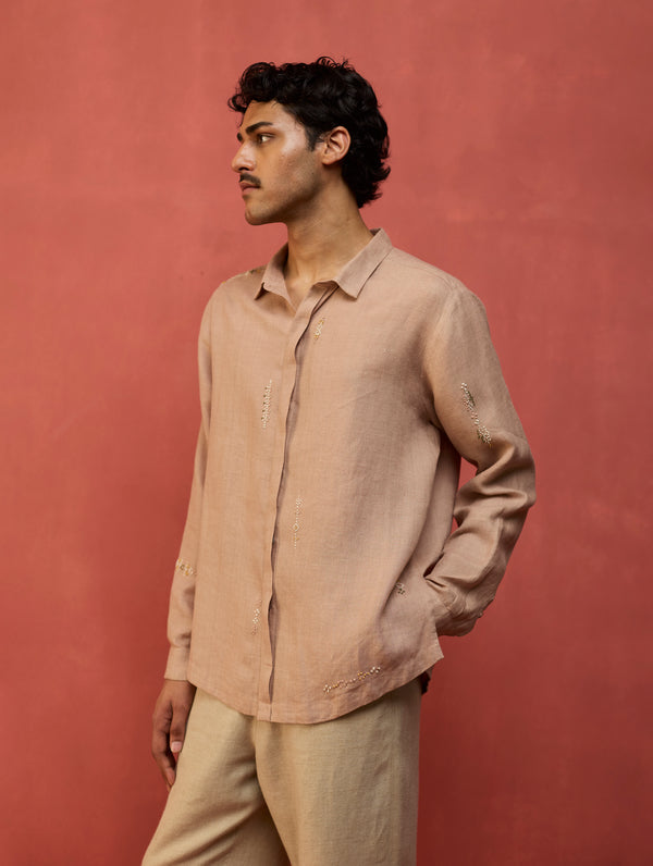 Zuma Hand-Embroidered Linen Shirt - Dusty Rose