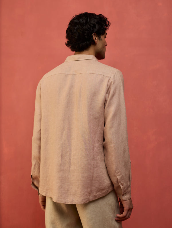Zuma Hand-Embroidered Linen Shirt - Dusty Rose