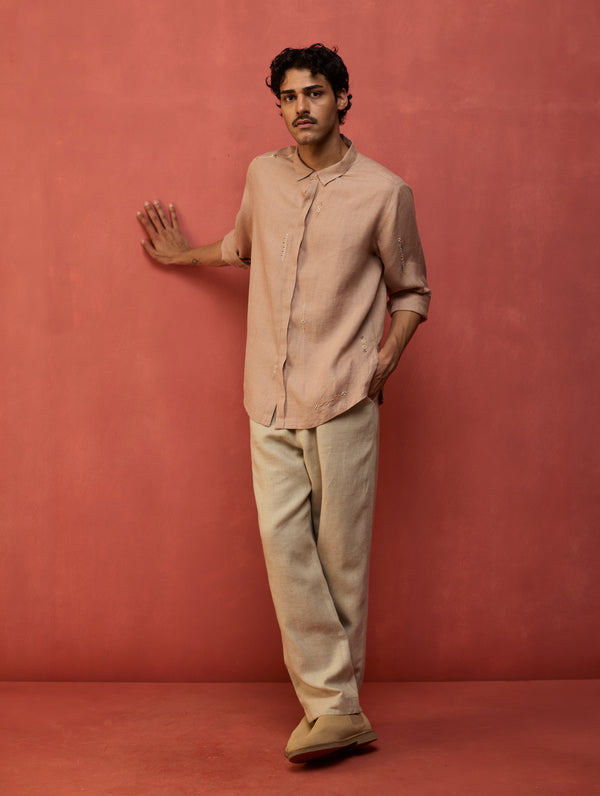 Zuma Hand-Embroidered Linen Shirt - Dusty Rose