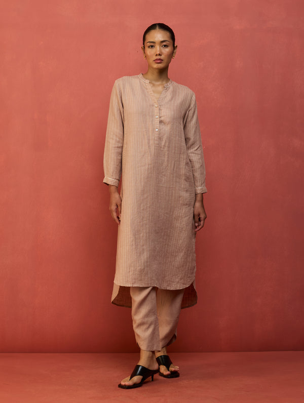 Bunka Stripe Linen Kurta - Dusty Rose