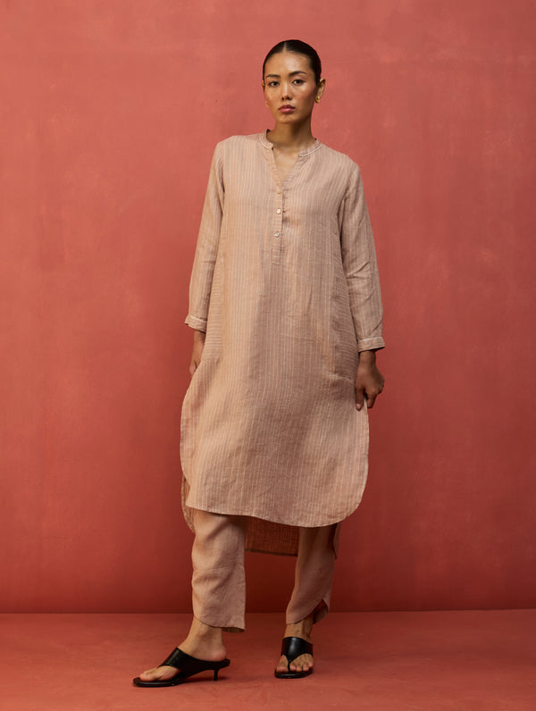Bunka Stripe Linen Kurta Set - Dusty Rose