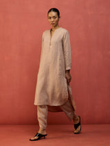 Bunka Stripe Linen Kurta - Dusty Rose