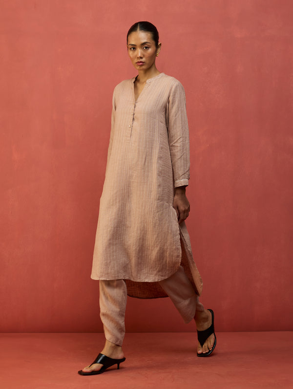 Bunka Stripe Linen Kurta Set - Dusty Rose