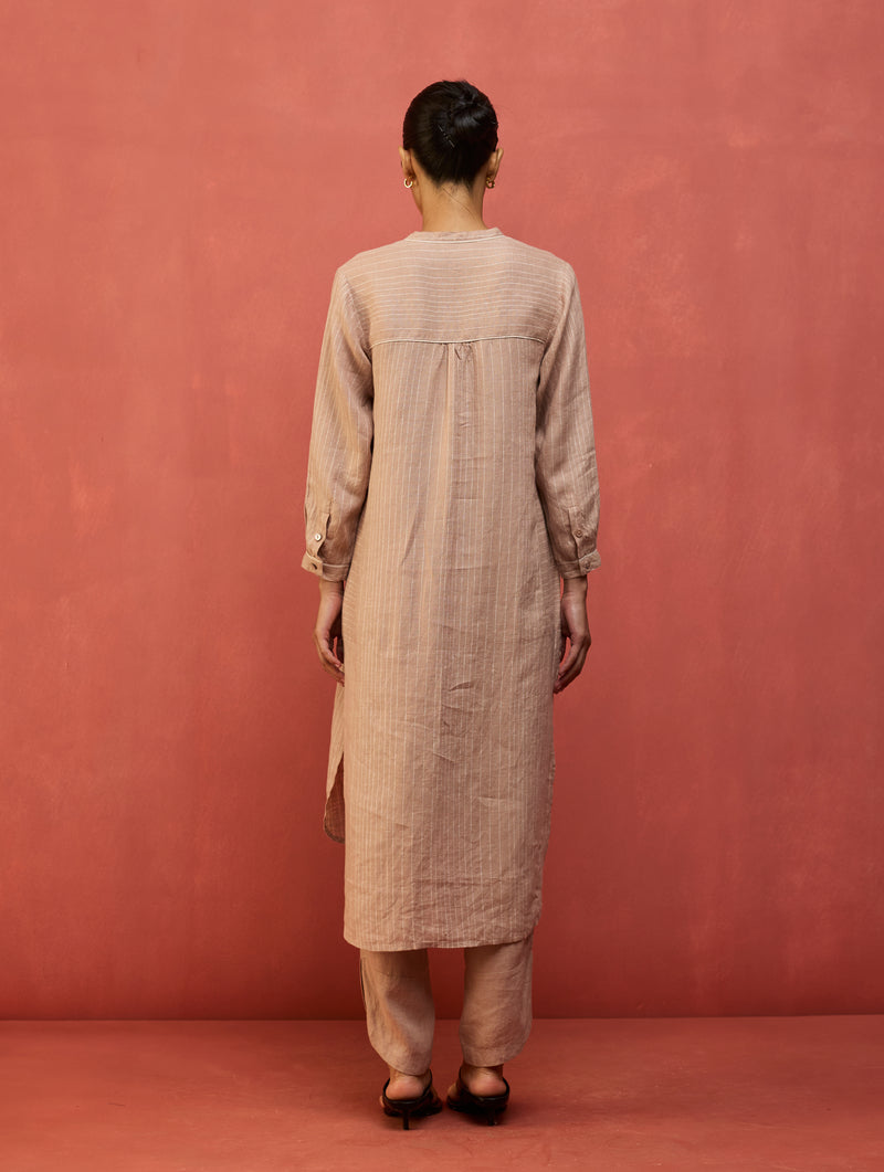 Bunka Stripe Linen Kurta - Dusty Rose