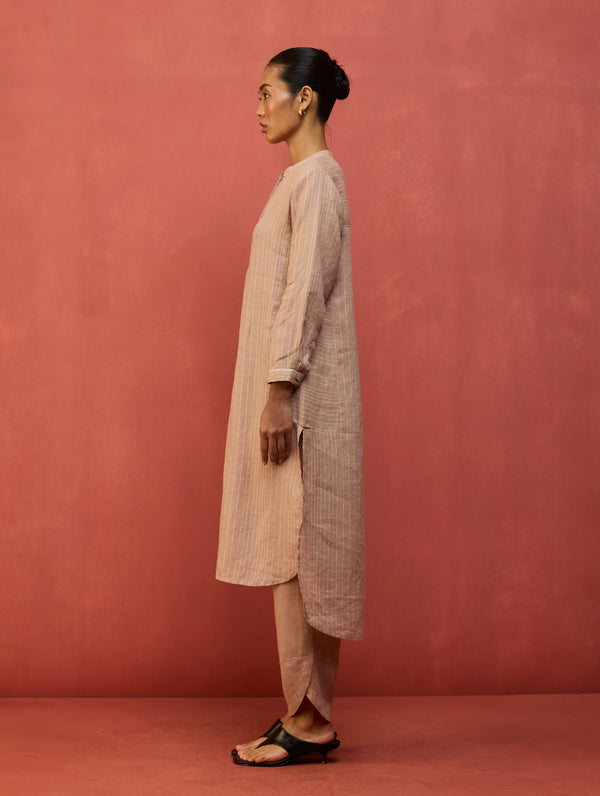 Bunka Stripe Linen Kurta - Dusty Rose