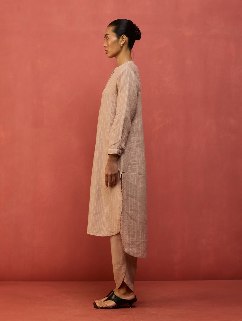 Bunka Stripe Linen Kurta Set - Dusty Rose