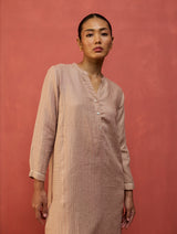 Bunka Stripe Linen Kurta - Dusty Rose