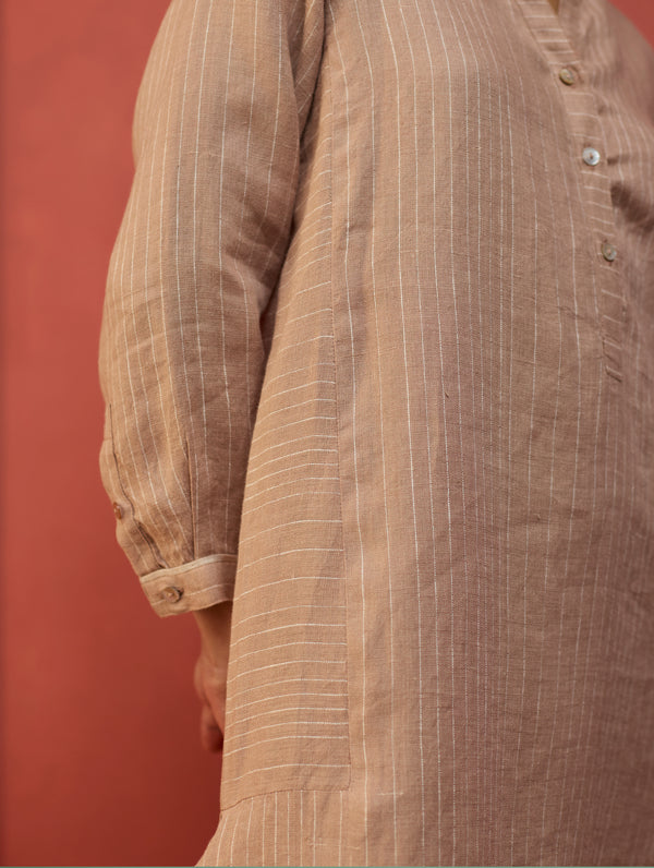 Bunka Stripe Linen Kurta - Dusty Rose
