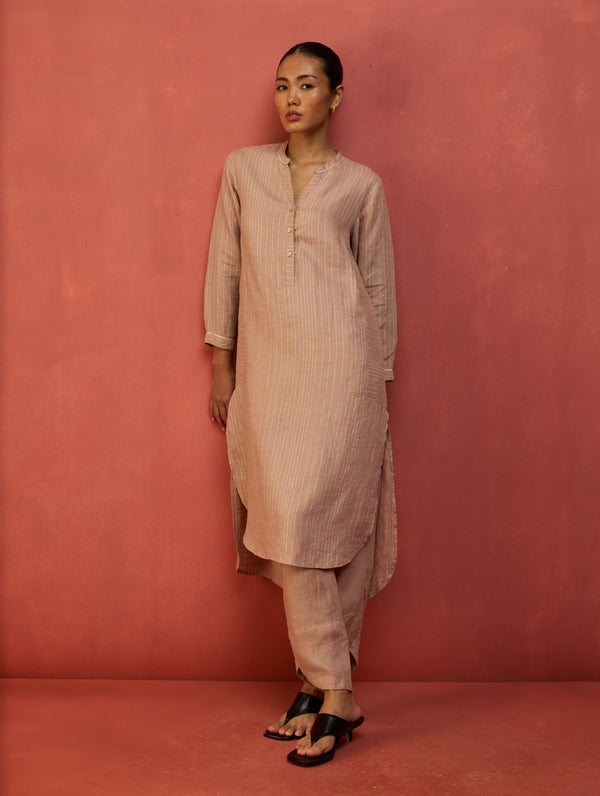 Bunka Stripe Linen Kurta Set - Dusty Rose