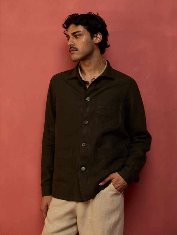 Hoki Forever Linen Shacket - Olive Charcoal