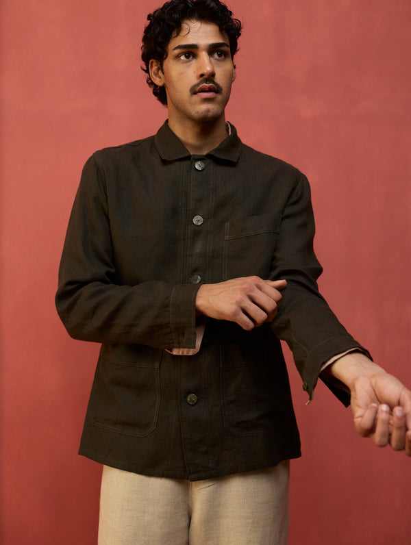 Hoki Forever Linen Shacket - Olive Charcoal