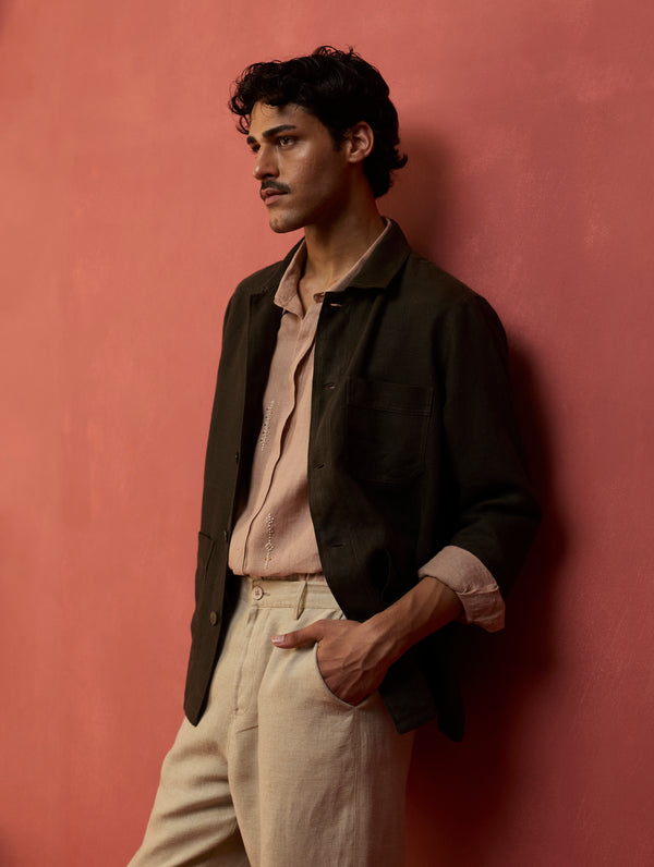 Hoki Forever Linen Shacket - Olive Charcoal