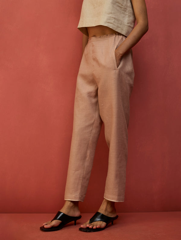 Rena Hand-Embroidered Linen Kurta Set - Dusty Rose