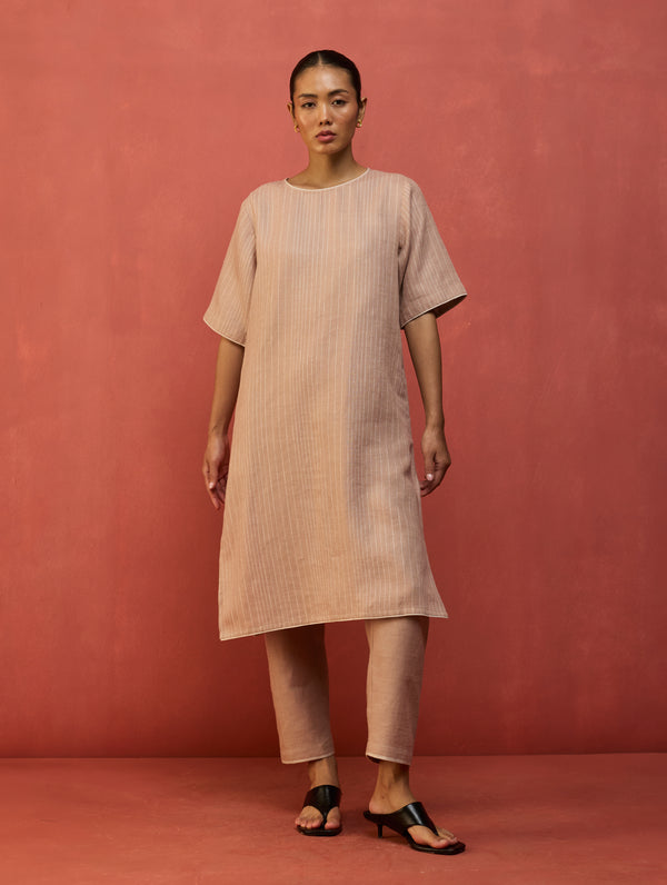 Semma Stripe Linen Kurta - Dusty Rose