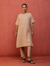 Semma Stripe Linen Kurta Set - Dusty Rose
