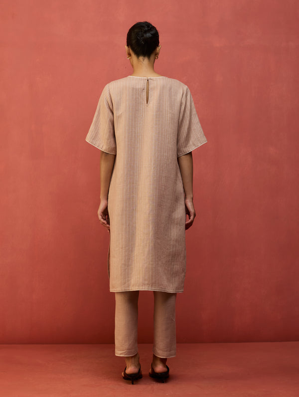 Semma Stripe Linen Kurta - Dusty Rose