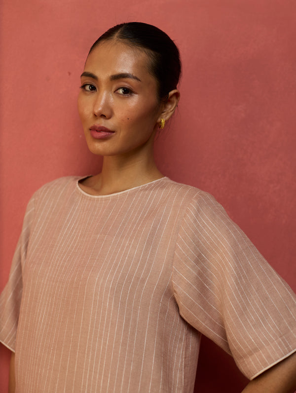Semma Stripe Linen Kurta - Dusty Rose