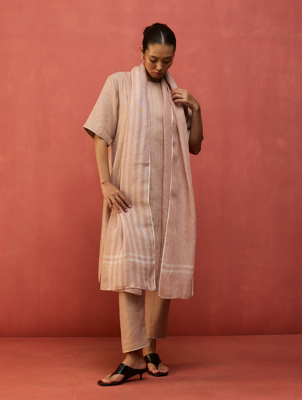 Semma Stripe Linen Kurta Set - Dusty Rose