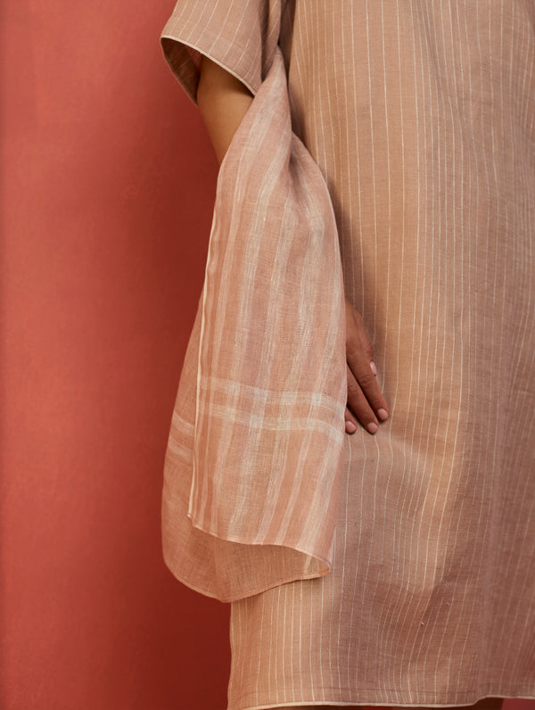 Semma Stripe Linen Kurta - Dusty Rose