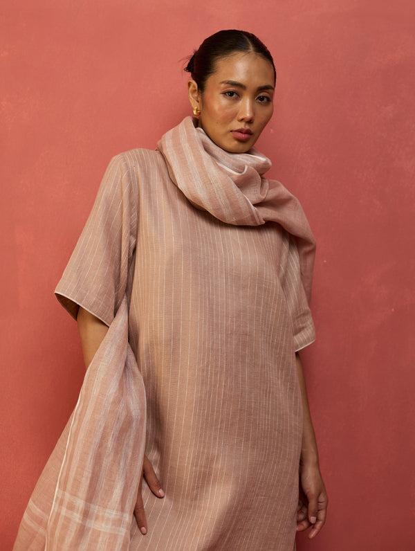 Semma Stripe Linen Kurta Set - Dusty Rose