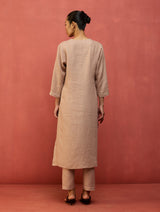 Rena Hand-Embroidered Linen Kurta - Dusty Rose