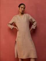 Rena Hand-Embroidered Linen Kurta - Dusty Rose