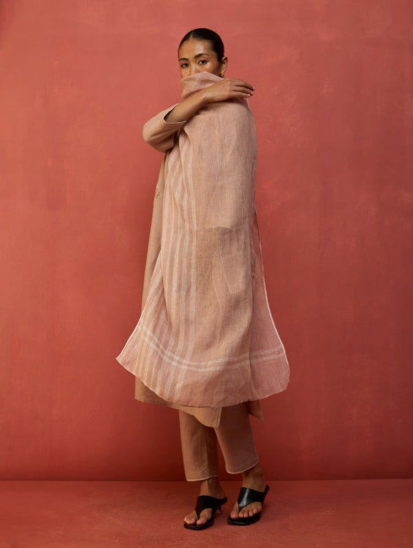 Rena Hand-Embroidered Linen Kurta Set - Dusty Rose