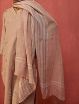 Ruka Handloom Stripe Linen Dupatta - Dusty Rose